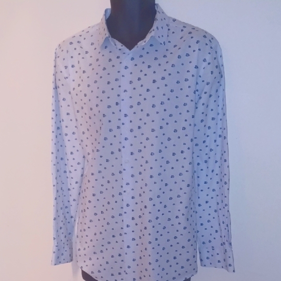 Bar III Slim-Fit White and Blue Casual Button-Down Shirt, XL - Picture 6 of 7